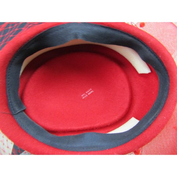 Vintage 50\'s Red Felted Wool Netted Veil with Bow Detail Pillbox Fascinator Hat main image 7